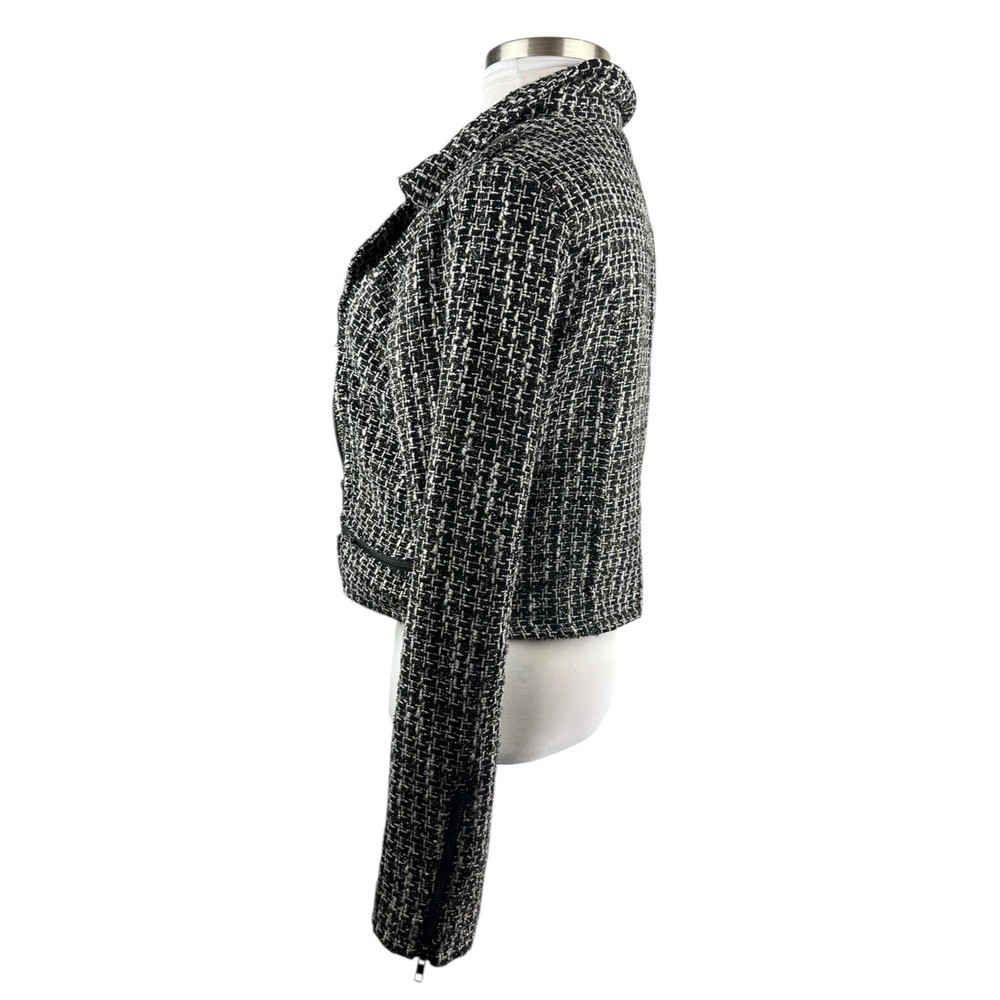 Revolve x House of Harlow Tweed Moto Zip Cropped Jacket XL Blk Wht Biker Chic - Picture 8 of 16